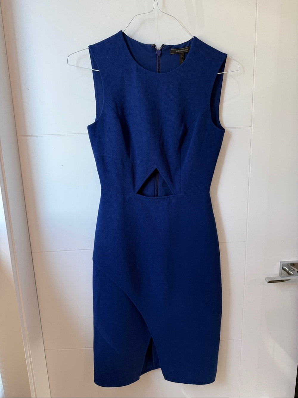 BCBGMaxAzria Navy Blue Midi Dress with Front Keyhole